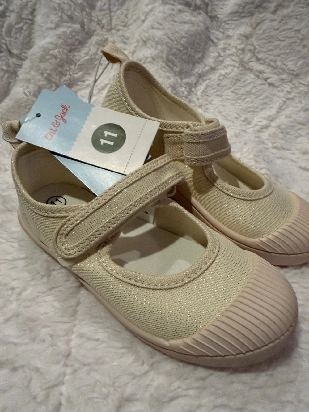 Cat & Jack Cream Canvas Mary Jane Hook-and-Loop Shoes